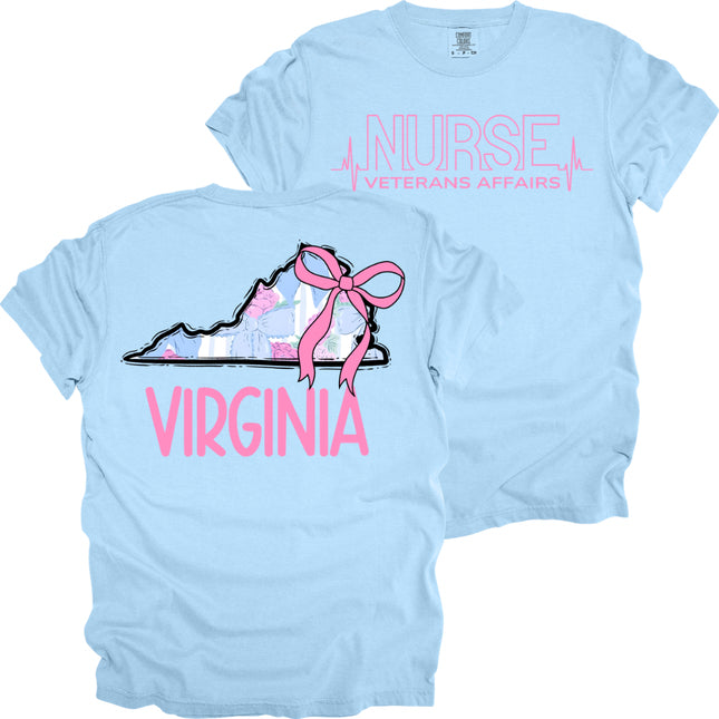 VA Nurse Heartbeat with Pastel State on Back- Comfort Colors T-Shirt