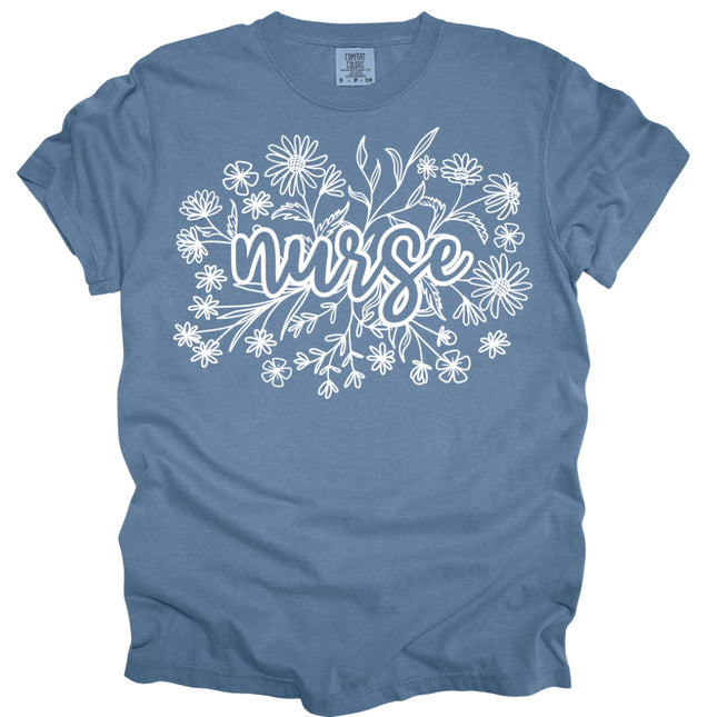 Floral Wildflower Nurse - Comfort Colors T-Shirt