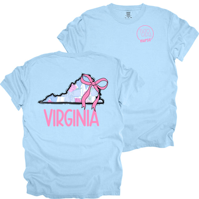 VA Nurse Pocket with Pastel State on Back- Comfort Colors T-Shirt