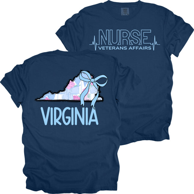 VA Nurse Heartbeat with Pastel State on Back- Comfort Colors T-Shirt