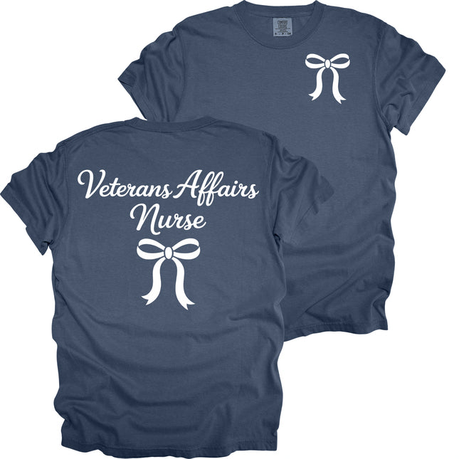 Veterans Affairs Cursive Nurse with Bow - Comfort Colors T-Shirt