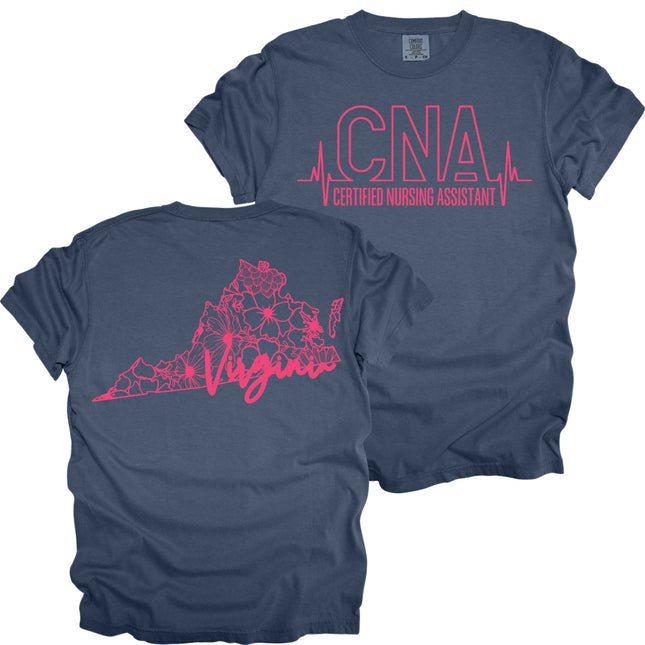 CNA or Patient Care Tech Heartbeat with Virginia Outline on back