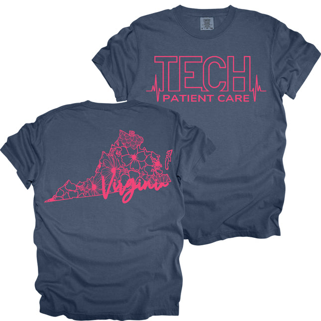 CNA or Patient Care Tech Heartbeat with Virginia Outline on back