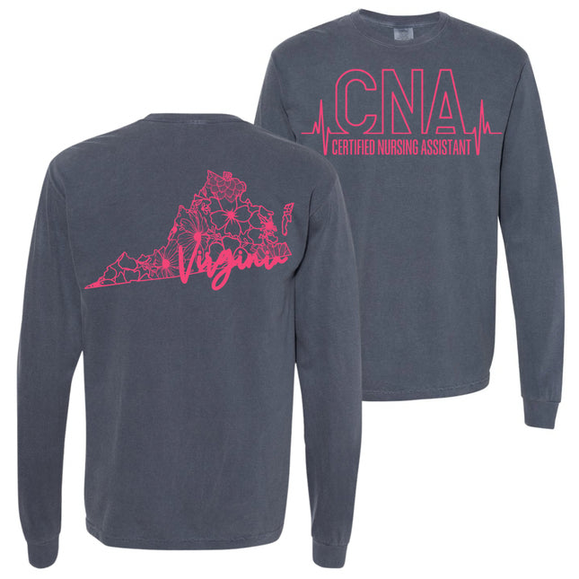 CNA or Patient Care Tech Heartbeat with Virginia Outline on back
