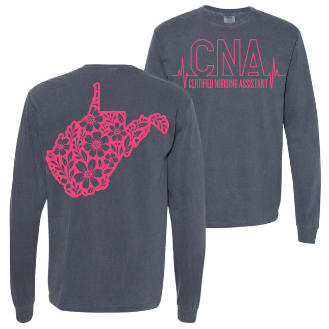 CNA or Patient Care Tech Heartbeat with West Virginia Outline on back