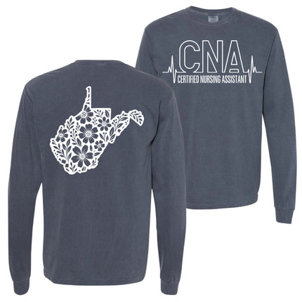 CNA or Patient Care Tech Heartbeat with West Virginia Outline on back