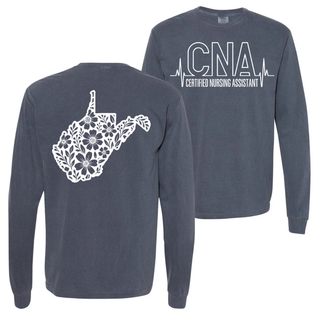 CNA or Patient Care Tech Heartbeat with West Virginia Outline on back