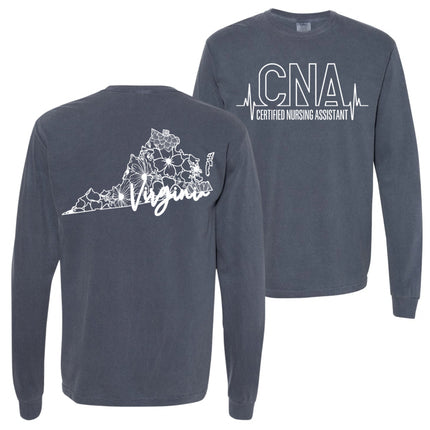 CNA or Patient Care Tech Heartbeat with Virginia Outline on back