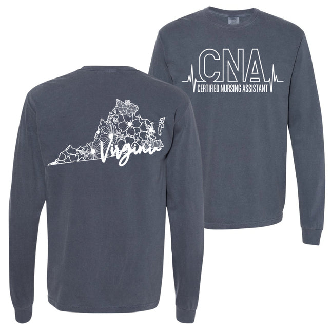 CNA or Patient Care Tech Heartbeat with Virginia Outline on back