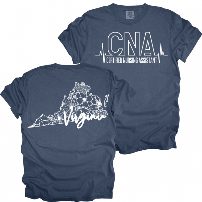CNA or Patient Care Tech Heartbeat with Virginia Outline on back