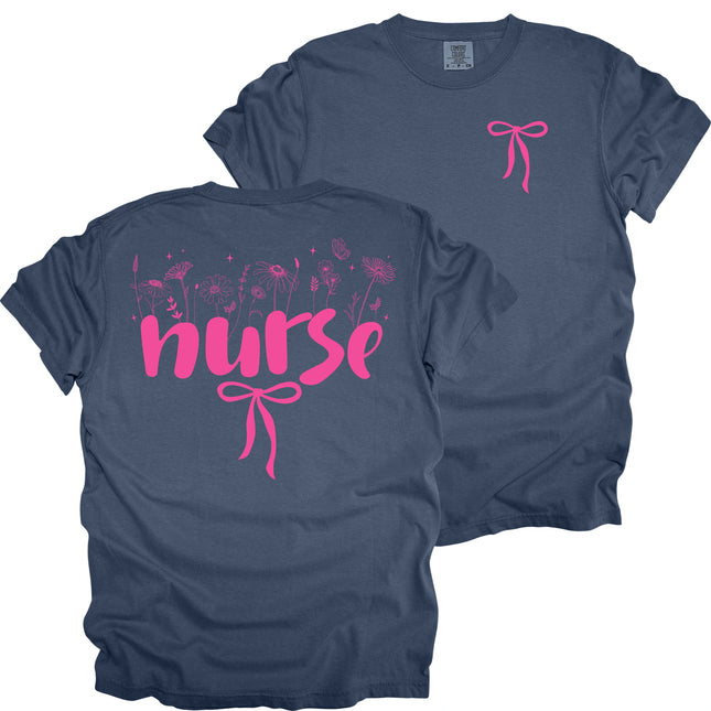Wildflowers Nurse with Bow - Comfort Colors T-Shirt