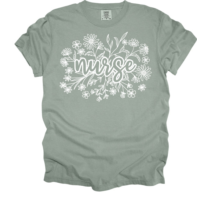 Floral Wildflower Nurse - Comfort Colors T-Shirt