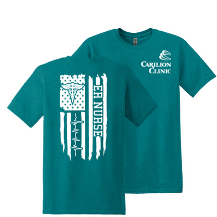 Carilion Clinic with American Flag ER Nurse - T-Shirt Short Sleeve