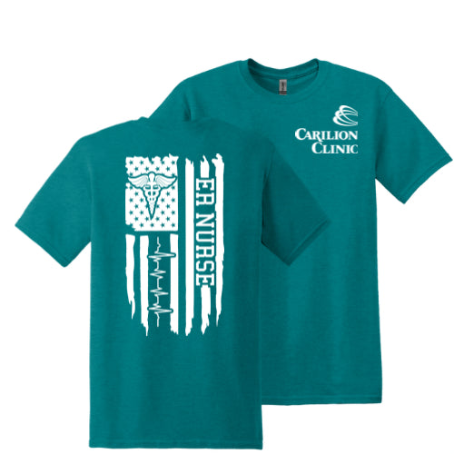Carilion Clinic with American Flag ER Nurse - T-Shirt Short Sleeve