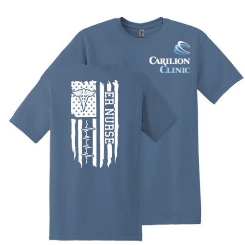 Carilion Clinic with American Flag ER Nurse - T-Shirt Short Sleeve