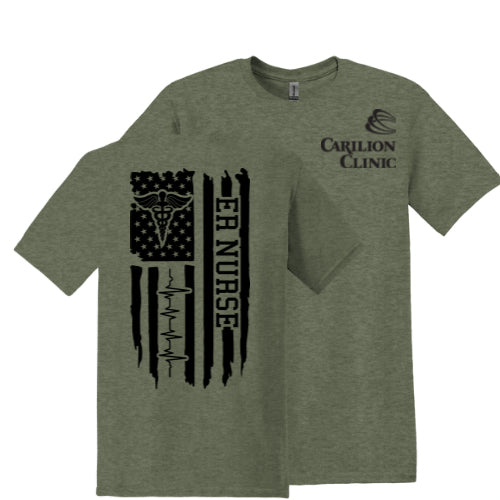 Carilion Clinic with American Flag ER Nurse - T-Shirt Short Sleeve