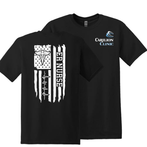 Carilion Clinic with American Flag ER Nurse - T-Shirt Short Sleeve
