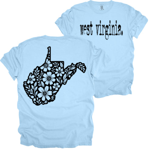 West Virginia Typewriter with Floral State Outline - Comfort Colors Series