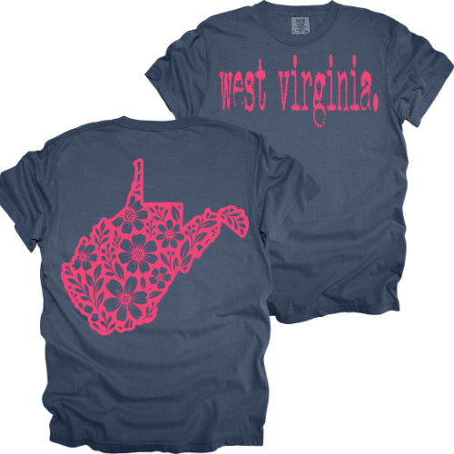 West Virginia Typewriter with Floral State Outline - Comfort Colors Series