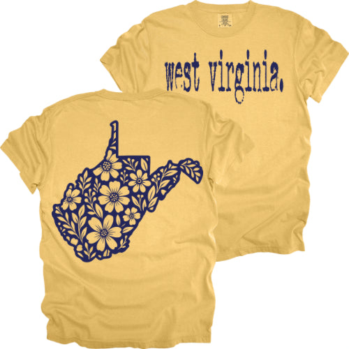 West Virginia Typewriter with Floral State Outline - Comfort Colors Series