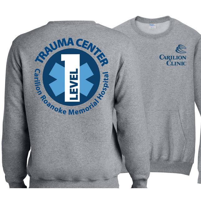 Carilion Clinic with Trauma Logo - Port & Company - Fleece Crewneck Pocket Sweatshirt