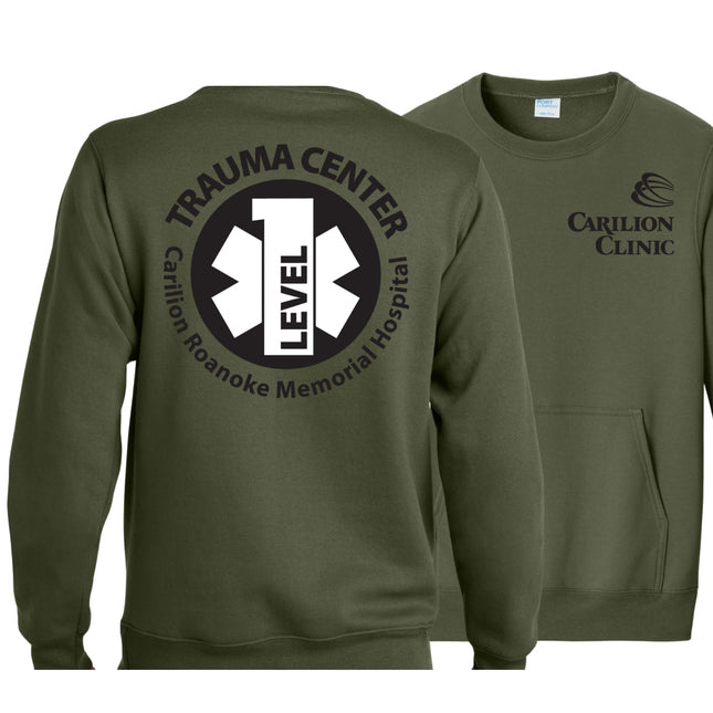 Carilion Clinic with Trauma Logo - Port & Company - Fleece Crewneck Pocket Sweatshirt