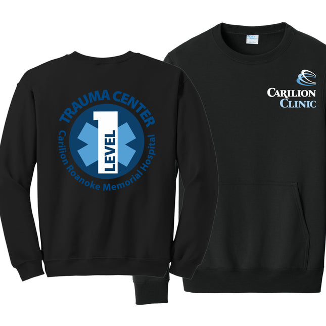 Carilion Clinic with Trauma Logo - Port & Company - Fleece Crewneck Pocket Sweatshirt