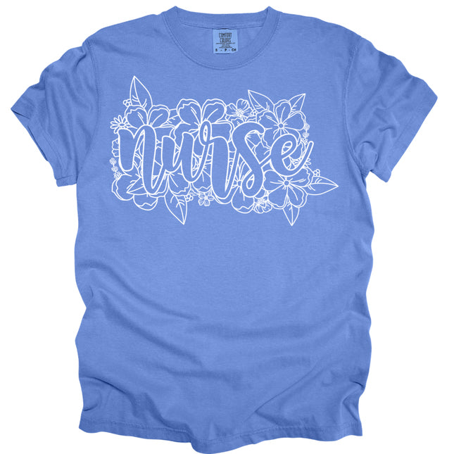 Floral Outline Nurse - Comfort Colors T-Shirt