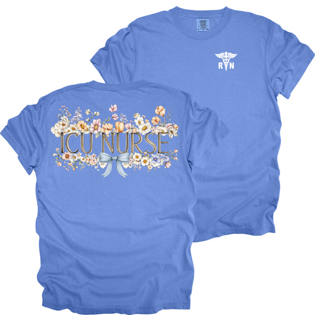 Spring Floral Nurse with RN Caduceus - Comfort Colors T-Shirt