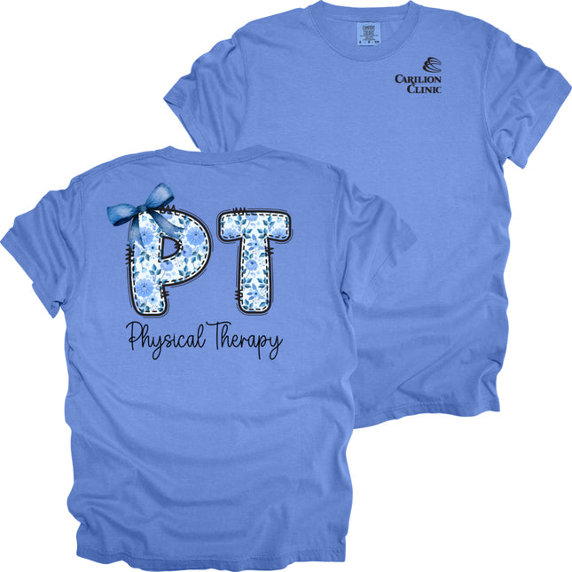Carilion Clinic Physical Therapy Floral Blue Design - Comfort Colors T-Shirt