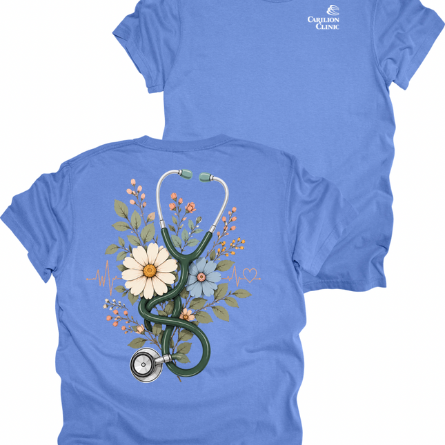 Carilion Clinic Floral Summer Stethoscope - Comfort Colors T-Shirt
