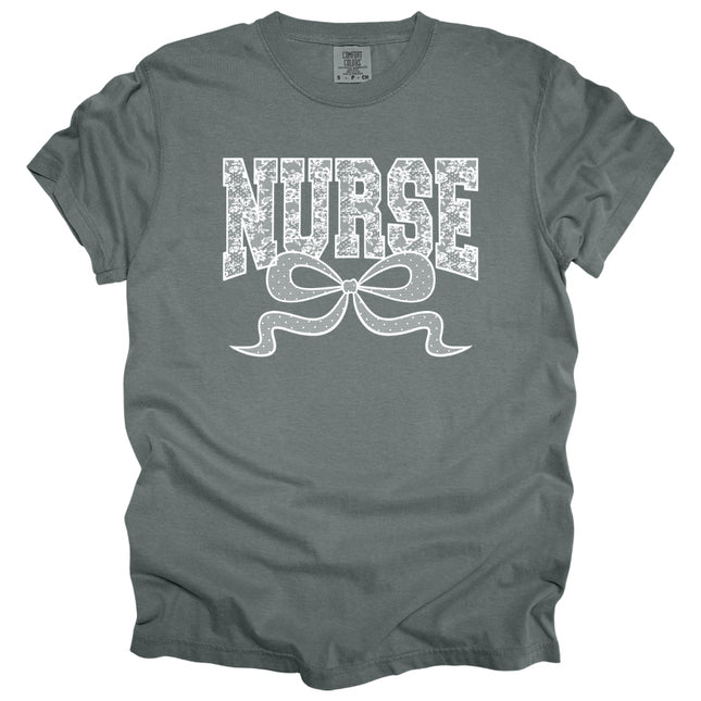 Lace Nurse with Bow- Comfort Colors T-Shirt