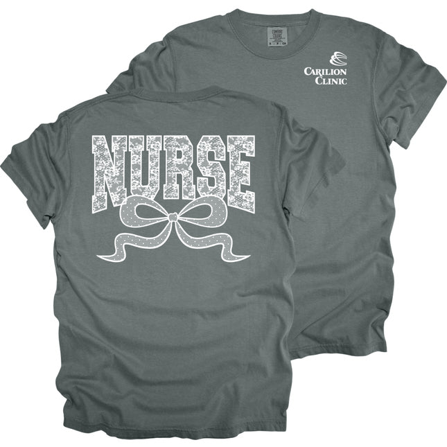 Carilion Clinic Lace Nurse with Bow- Comfort Colors T-Shirt