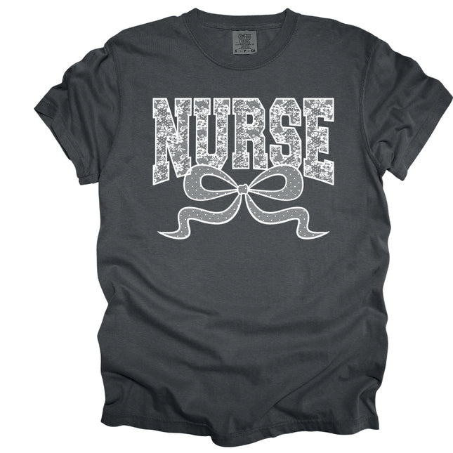 Lace Nurse with Bow- Comfort Colors T-Shirt