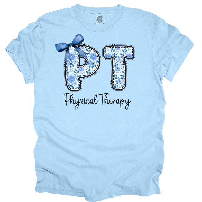 Physical Therapy Floral Blue Design - Comfort Colors T-Shirt