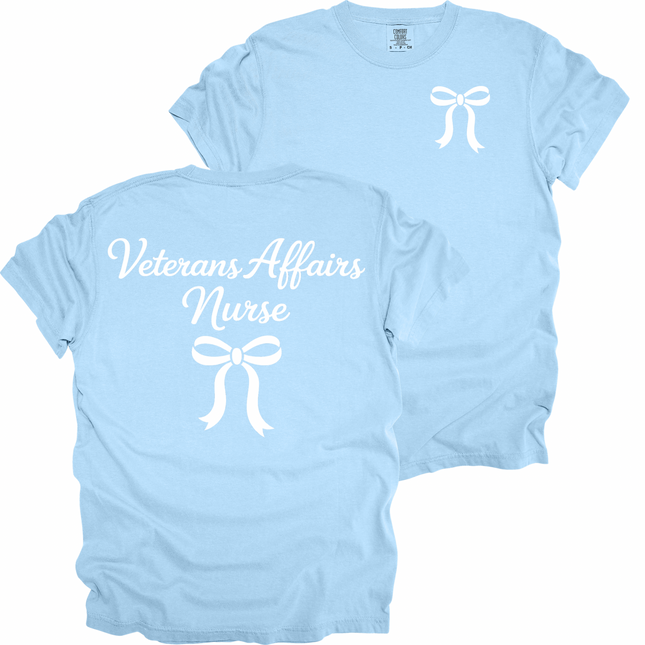 Veterans Affairs Cursive Nurse with Bow - Comfort Colors T-Shirt
