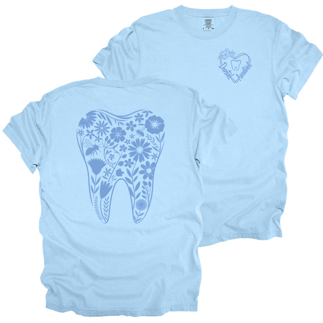 Dental Assistant with Floral Tooth - Comfort Colors T-Shirt