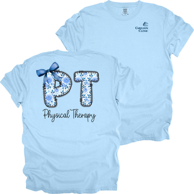 Carilion Clinic Physical Therapy Floral Blue Design - Comfort Colors T-Shirt