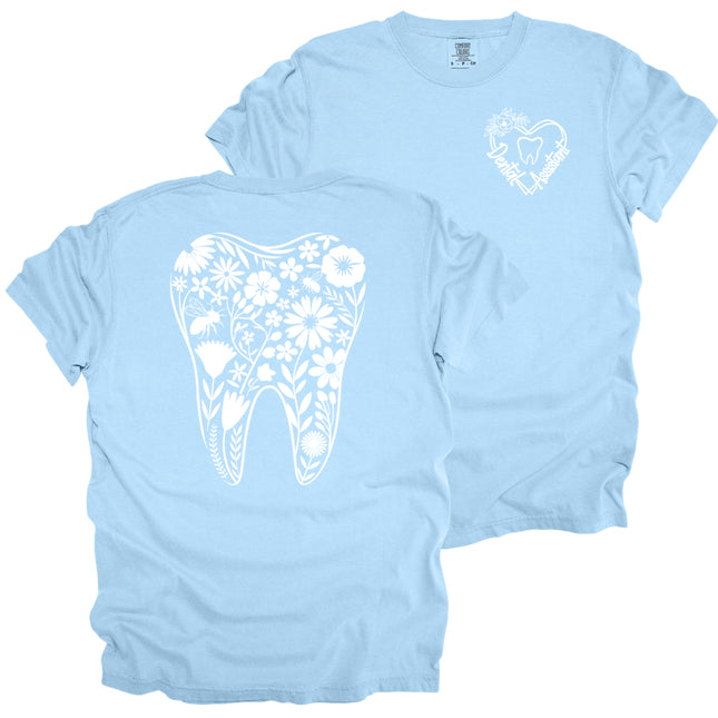 Dental Assistant with Floral Tooth - Comfort Colors T-Shirt