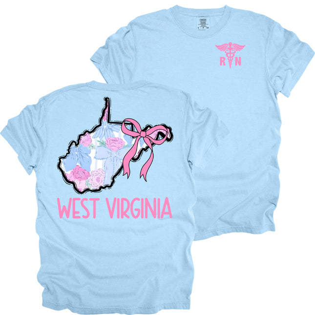 Pastel WV State with RN Caduceus  - Comfort Colors T-Shirt