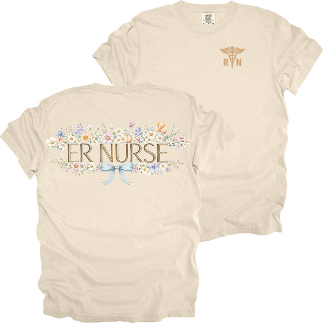 Spring Floral Nurse with RN Caduceus - Comfort Colors T-Shirt