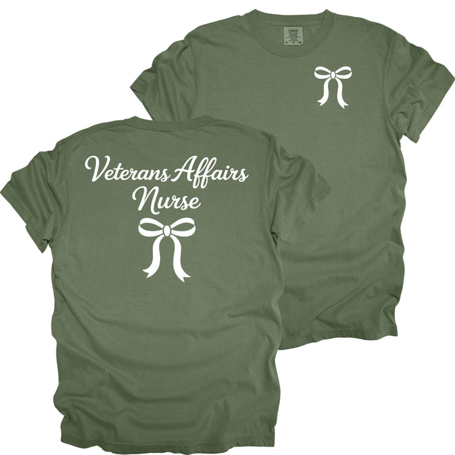 Veterans Affairs Cursive Nurse with Bow - Comfort Colors T-Shirt