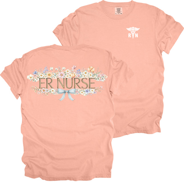 Spring Floral Nurse with RN Caduceus - Comfort Colors T-Shirt
