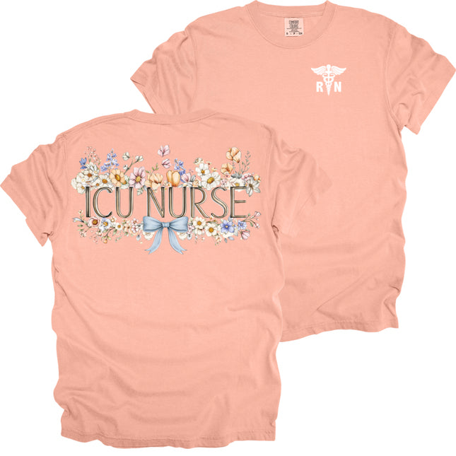 Spring Floral Nurse with RN Caduceus - Comfort Colors T-Shirt