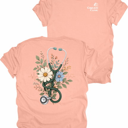 Carilion Clinic Floral Summer Stethoscope - Comfort Colors T-Shirt