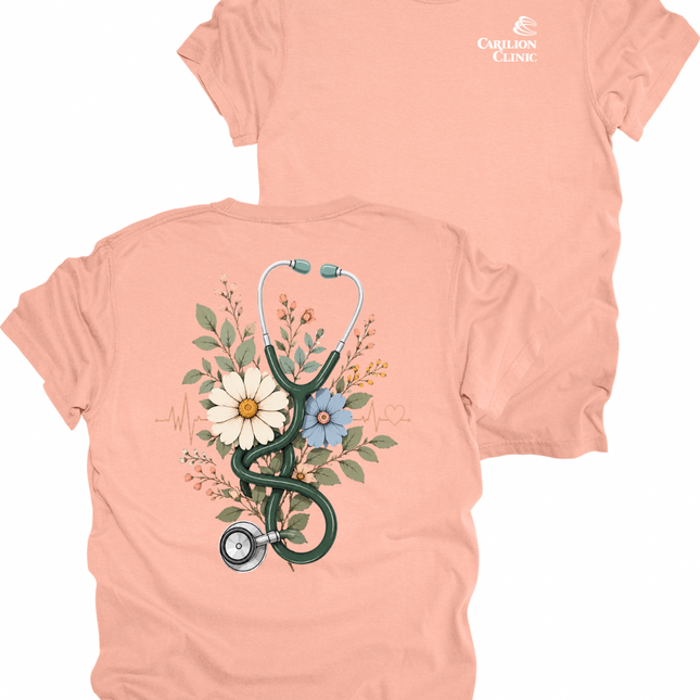 Carilion Clinic Floral Summer Stethoscope - Comfort Colors T-Shirt