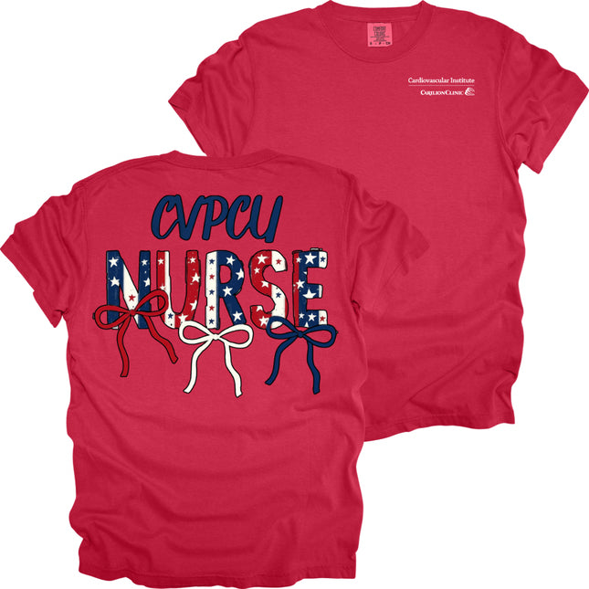Carilion Clinic Red, White, Blue Nurse with Department- Comfort Colors T-Shirt