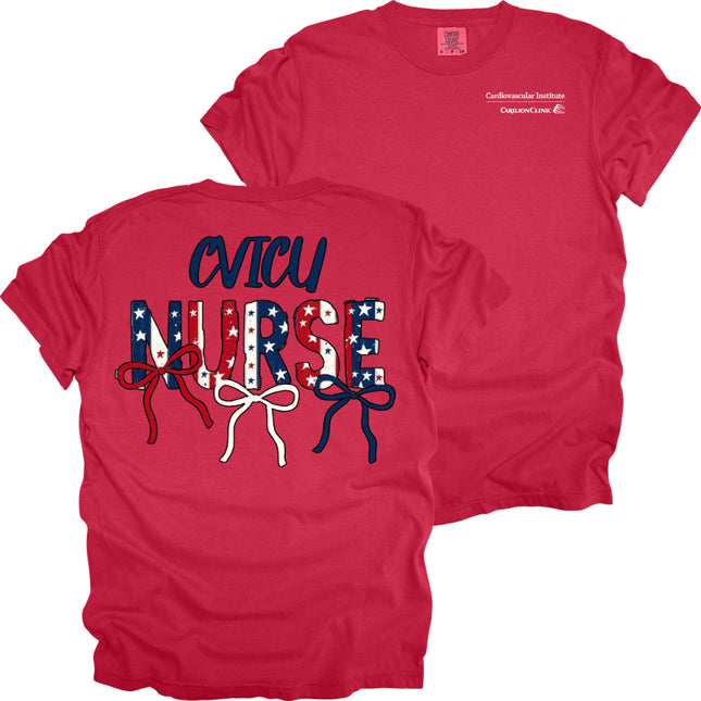 Carilion Clinic Red, White, Blue Nurse with Department- Comfort Colors T-Shirt