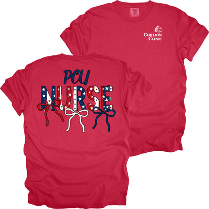 Carilion Clinic Red, White, Blue Nurse with Department- Comfort Colors T-Shirt
