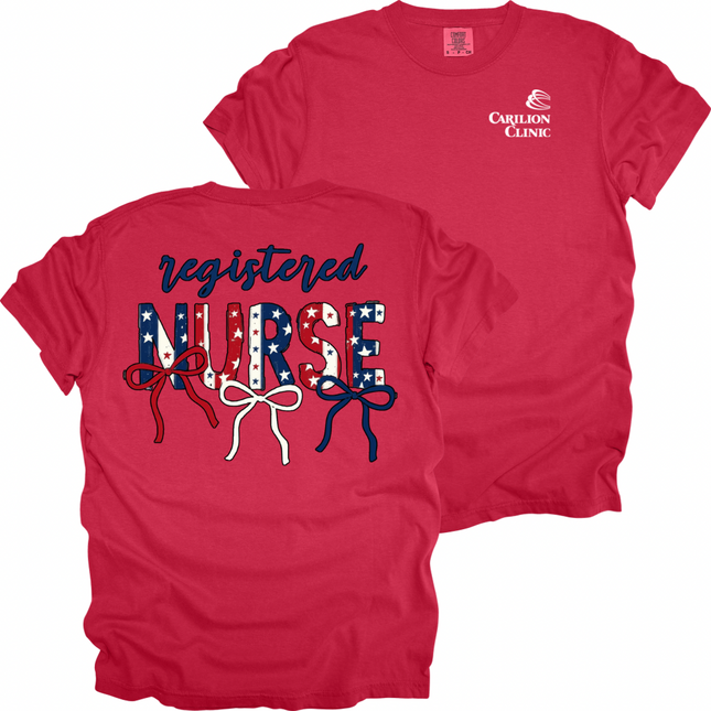 Carilion Clinic Red, White, Blue Nurse with Department- Comfort Colors T-Shirt